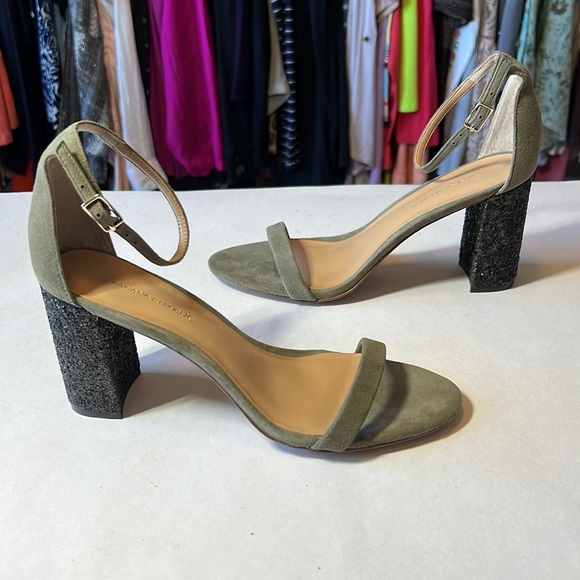 BANANA REPUBLIC Women’s Glitter High Block Heel Sandals Green Size 8.5 - Picture 2 of 15